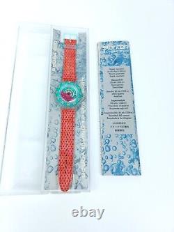 NEW Swatch Watch Scuba 200 Leather Orange Teal with Box Manual Papers NOS