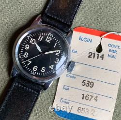 NOS 1943 Elgin A-11 Hack Grade 539 16J U. S. Military Issued WWII Wristwatch