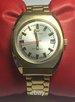 NOS 1970's Waltham Swiss Made Quartz Electrodyne Goldtone Watch