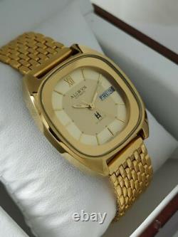 NOS Allwyn Automatic vintage Men's Watchnew old stockGold Platedday-date