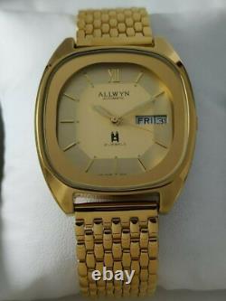 NOS Allwyn Automatic vintage Men's Watchnew old stockGold Platedday-date