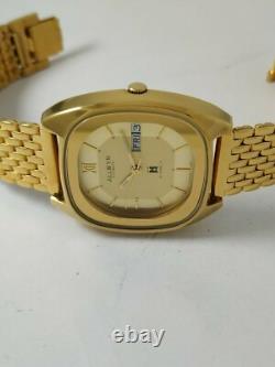NOS Allwyn Automatic vintage Men's Watchnew old stockGold Platedday-date