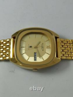 NOS Allwyn Automatic vintage Men's Watchnew old stockGold Platedday-date