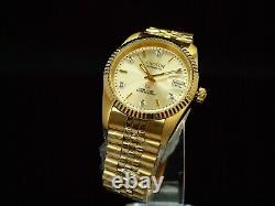 NOS Croton Men's Diamond Dial Miyota Automatic Fluted Bezel Gold Plated SS Watch