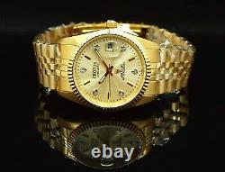 NOS Croton Men's Diamond Dial Miyota Automatic Fluted Bezel Gold Plated SS Watch