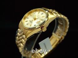 NOS Croton Men's Diamond Dial Miyota Automatic Fluted Bezel Gold Plated SS Watch