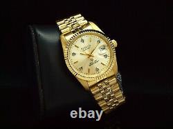 NOS Croton Men's Diamond Dial Miyota Automatic Fluted Bezel Gold Plated SS Watch