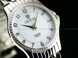 NOS Croton SLIM Men's 39mm Drilled Lugs Diamond Swiss Sapphire Crystal SS Watch