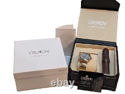 NOS Croton Unisex Goldtone Cushion Case Silvertone Textured Dial Dress Bracelet