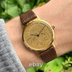 NOS Dufonte Coin Wristwatch Manual Wind Mechanical Gold Tone NOS Dufonte Coin Wristwatch Manual Wind Mechanical Gold Tone