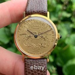NOS Dufonte Coin Wristwatch Manual Wind Mechanical Gold Tone NOS Dufonte Coin Wristwatch Manual Wind Mechanical Gold Tone