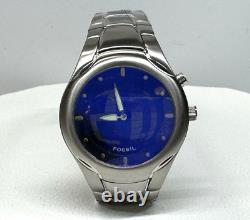 NOS Fossil Big Tic JR-8096 Watch Blue Dial Stainless Steel 40mm Original Tin Tag