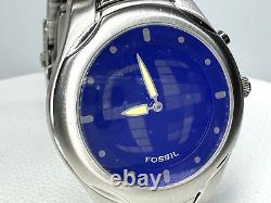 NOS Fossil Big Tic JR-8096 Watch Blue Dial Stainless Steel 40mm Original Tin Tag