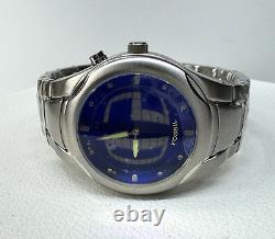 NOS Fossil Big Tic JR-8096 Watch Blue Dial Stainless Steel 40mm Original Tin Tag