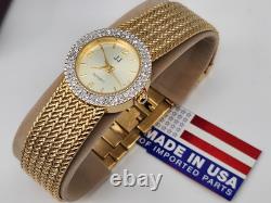 NOS Ladies Jules Jurgensen Crystal Gold Mesh Watch New Battery