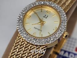 NOS Ladies Jules Jurgensen Crystal Gold Mesh Watch New Battery