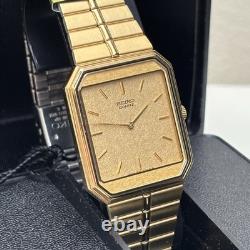 NOS Men's Neo Vintage Watch SEIKO 7430-5510 Gold Tone Tank 1980s Box New Bat