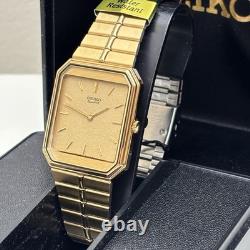 NOS Men's Neo Vintage Watch SEIKO 7430-5510 Gold Tone Tank 1980s Box New Bat
