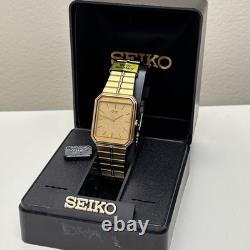 NOS Men's Neo Vintage Watch SEIKO 7430-5510 Gold Tone Tank 1980s Box New Bat