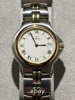 NOS Movado Olympian Watch Men 35mm White Dial Two Tone Date ORIGINAL BOX