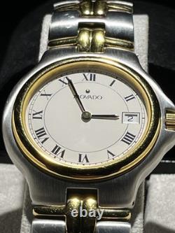 NOS Movado Olympian Watch Men 35mm White Dial Two Tone Date ORIGINAL BOX