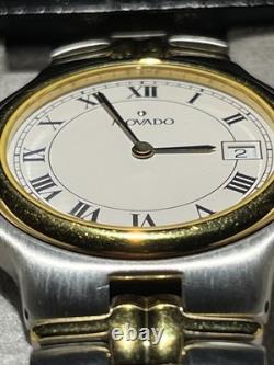 NOS Movado Olympian Watch Men 35mm White Dial Two Tone Date ORIGINAL BOX
