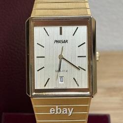 NOS Neo Vintage Phasar by Seiko Tank Y102-5260 Gold Tone Quartz Mens Watch