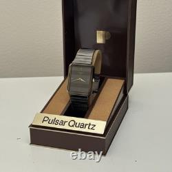 NOS Neo Vintage Pulsar V250-5240 Men's Quartz Watch Tank 1980s Black Grey Gold