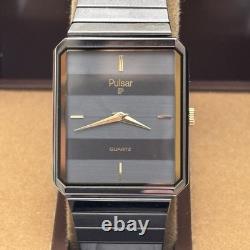 NOS Neo Vintage Pulsar V250-5240 Men's Quartz Watch Tank 1980s Black Grey Gold