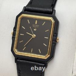 NOS Neo Vintage Seiko Tank 5C20-5030 Black Gold Tone Quartz Alarm Watch New Bat