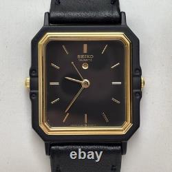 NOS Neo Vintage Seiko Tank 5C20-5030 Black Gold Tone Quartz Alarm Watch New Bat