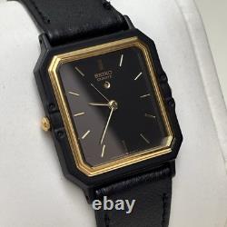 NOS Neo Vintage Seiko Tank 5C20-5030 Black Gold Tone Quartz Alarm Watch New Bat