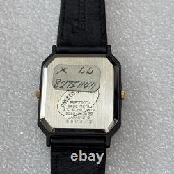 NOS Neo Vintage Seiko Tank 5C20-5030 Black Gold Tone Quartz Alarm Watch New Bat