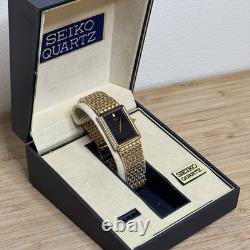 NOS Neo Vintage Seiko Tank 9020-5370 Gold Tone Quartz Mens Watch Braided New Bat