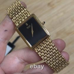NOS Neo Vintage Seiko Tank 9020-5370 Gold Tone Quartz Mens Watch Braided New Bat