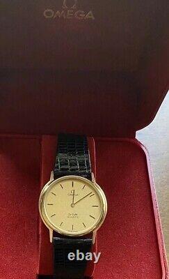 NOS New Old Stock VTG Omega Deville Mens Dress Watch 20 Microns Gold Lizard Band