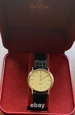 NOS New Old Stock VTG Omega Deville Mens Dress Watch 20 Microns Gold Lizard Band