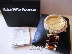 NOS SAKS FIFTH AVENUE Goldtone Iced Out Men's Watch