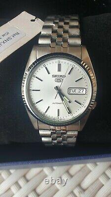 NOS SEIKO 5 SNXJ89 DateJust Automatic WATCH Homage Silver 7S26-0490 Hardlex