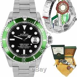 NOS STICKERED 2003 Rolex Submariner KERMIT Green FLAT 4 Steel F 16610LV V Watch