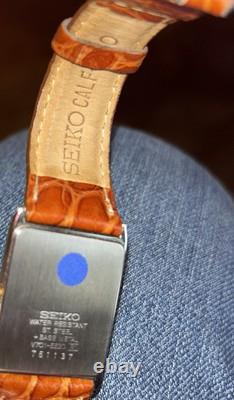 NOS Seiko Unisex Wristwatch V701 Calf Leather Band Japan Movement New Battery