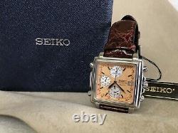 NOS! ULTRA RARE Seiko SQ MONACO TANK QUARTZ CHRONOGRAPH SALMON DIAL 7T32-5A09