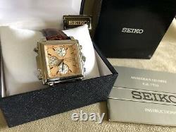 NOS! ULTRA RARE Seiko SQ MONACO TANK QUARTZ CHRONOGRAPH SALMON DIAL 7T32-5A09