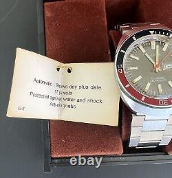 NOS VTG Elgin Diver Pepsi Bezel 17j Selfwinding Mens Watch With Orig Box Runs L@@K