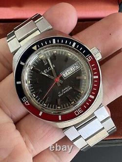 NOS VTG Elgin Diver Pepsi Bezel 17j Selfwinding Mens Watch With Orig Box Runs L@@K