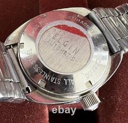 NOS VTG Elgin Diver Pepsi Bezel 17j Selfwinding Mens Watch With Orig Box Runs L@@K