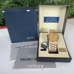 NOS Vintage 1985 Mens Seiko SQ 8123-800L T Day Date Gold Wrist Watch Box Papers