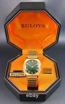 NOS Vintage Bulova Citizen C 10k Gold RGP Green Dial Mens Dress 17J & Box 1970