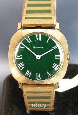 NOS Vintage Bulova Citizen C 10k Gold RGP Green Dial Mens Dress 17J & Box 1970