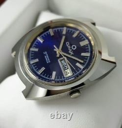 NOS Vintage OMAX Automatic Day-Date men's watch Swiss Made Blue Dial AS 2066